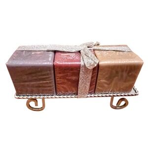 NWOT Global Innovations Pastel Trees Tri Colored Candle Set with Decorative Tray